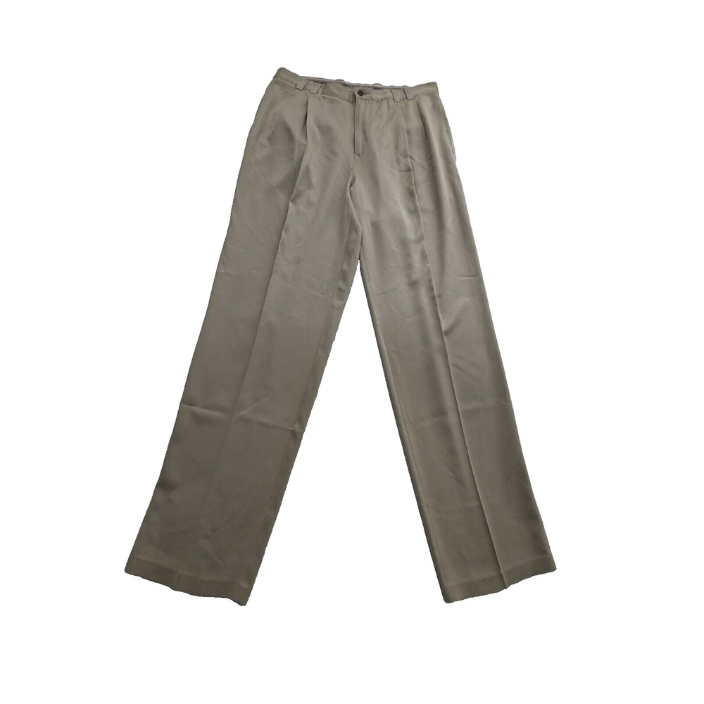 Tommy Bahama Silk Pants Relax Size 36x34 Tan Pleated Slacks (35 Measured)